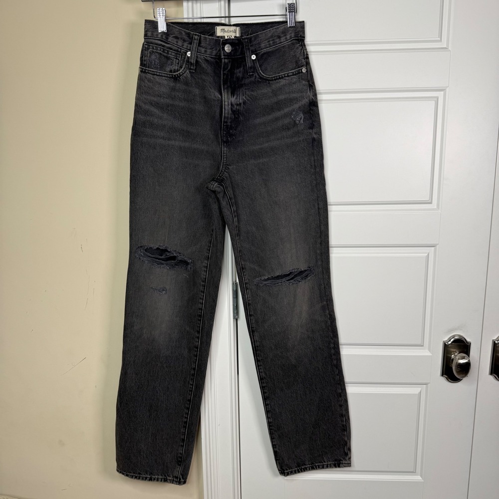 Madewell Baggy Straight Jeans Womens 24 Black Faded Distressed Denim DM5761